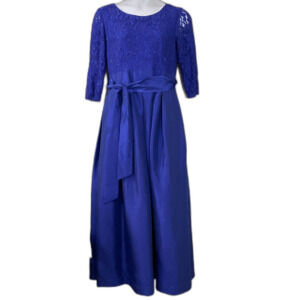 RM Richards Gown Navy Blue Plus Size 16W Formal Long Dress Stretch Lace Bodice